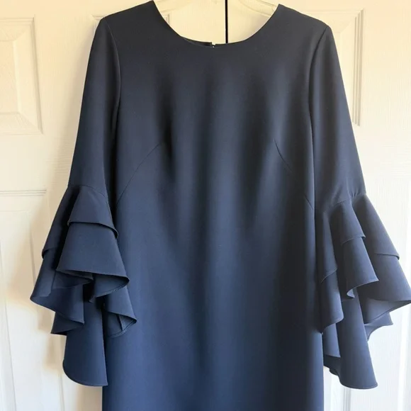 Milly Dress Navy Bell Sleeves - Picture 1 of 6